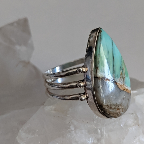 Natural Green Variscite, 925 Silver, Ring, size 10 - Picture 4 of 7